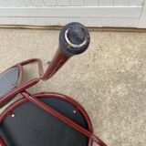Metallic burgundy bistro chair for restaurants and communities with gray fabric