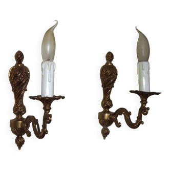 Pair of Vintage French Traditional Style Bronze Single Wall Sconces 5153