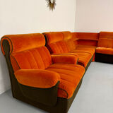 Modular vintage orange corner sofa, 1970s pop design.