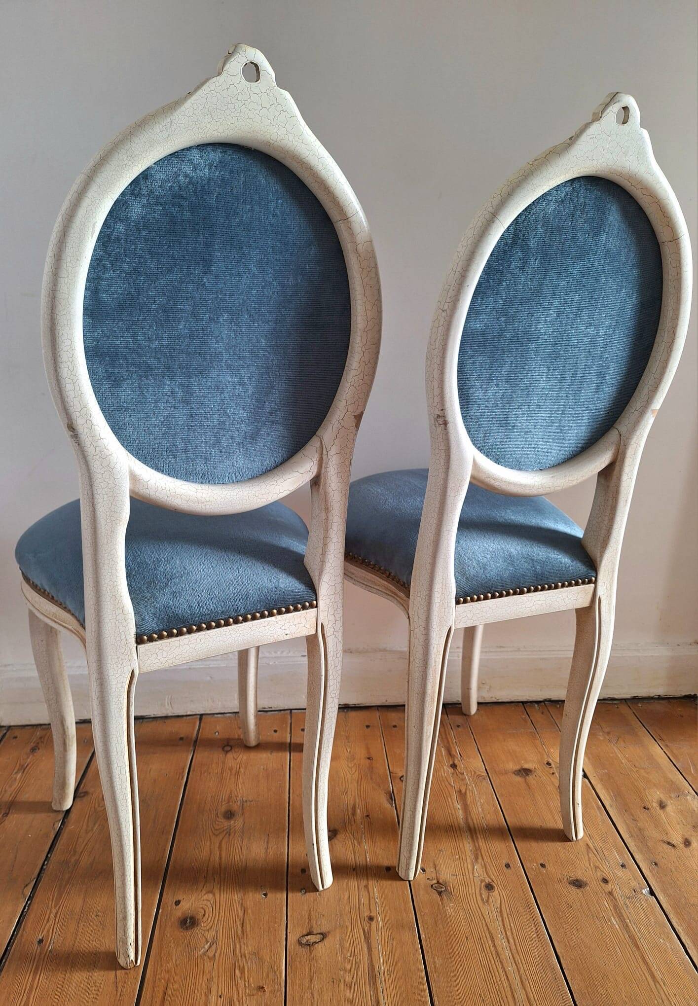 Pair of antique medallion chairs, boudoir seats in Louis XV style.