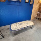 Italian design coffee table from the 70s, marble and chrome