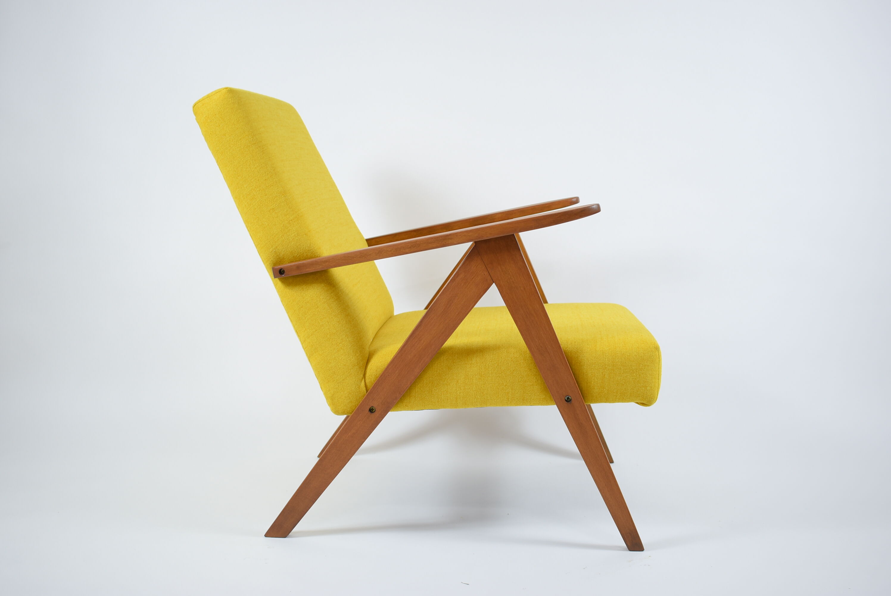 Scandinavian armchair, 60s, fully restored, yellow fabric