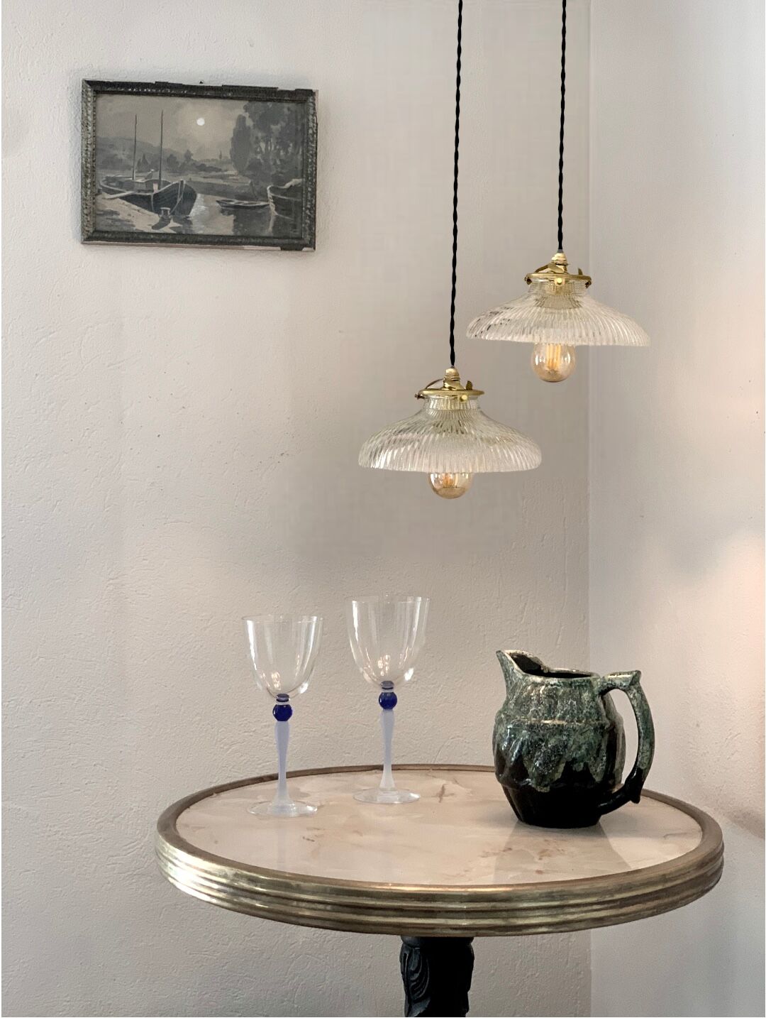 Duo of suspensions Holophane bistro style