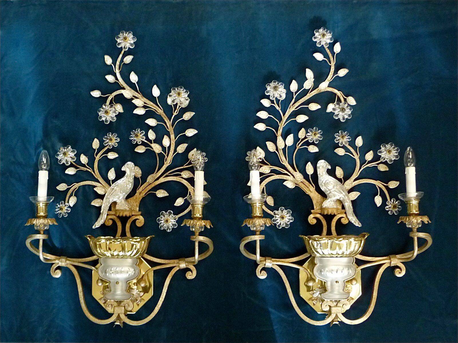 Large Italian gilt metal and crystal glass sconces from Banci Firenze, 1960s, set of 2