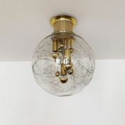 Golden mid-century ice glass ceiling lamp by Doria