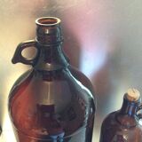 2 vintage amber glass canisters