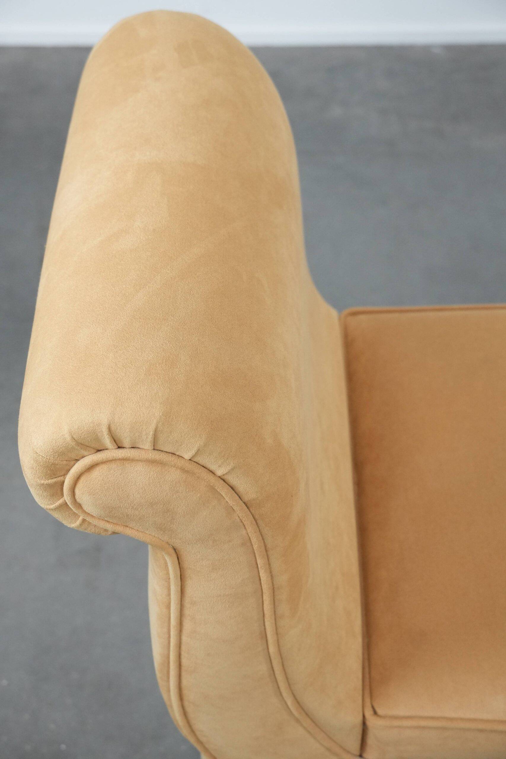Mustard yellow fabric vintage bench from the late 20th century