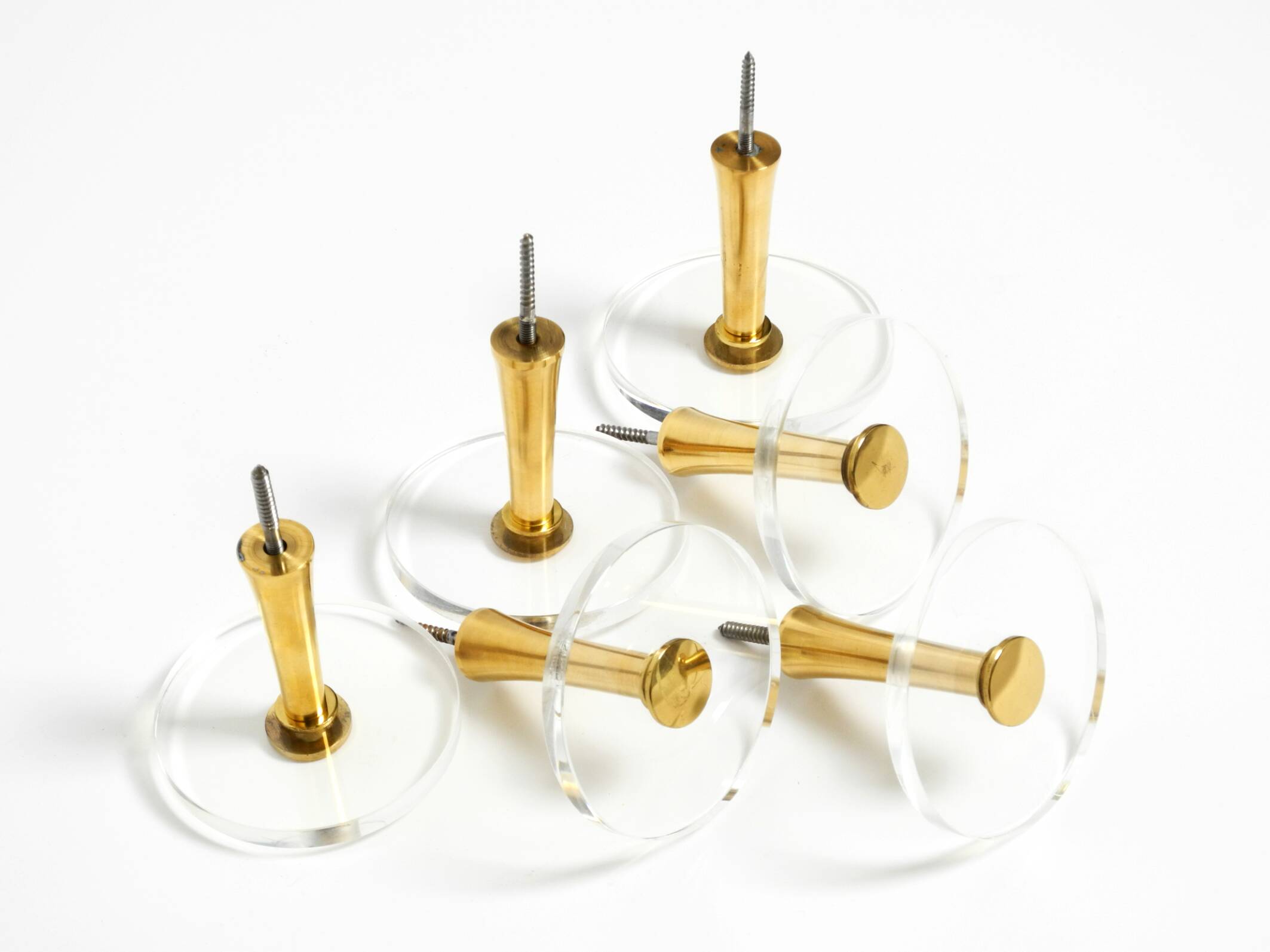 70s set of 6 coat hooks made of brass and plexiglass Vereinigte Werkstätten