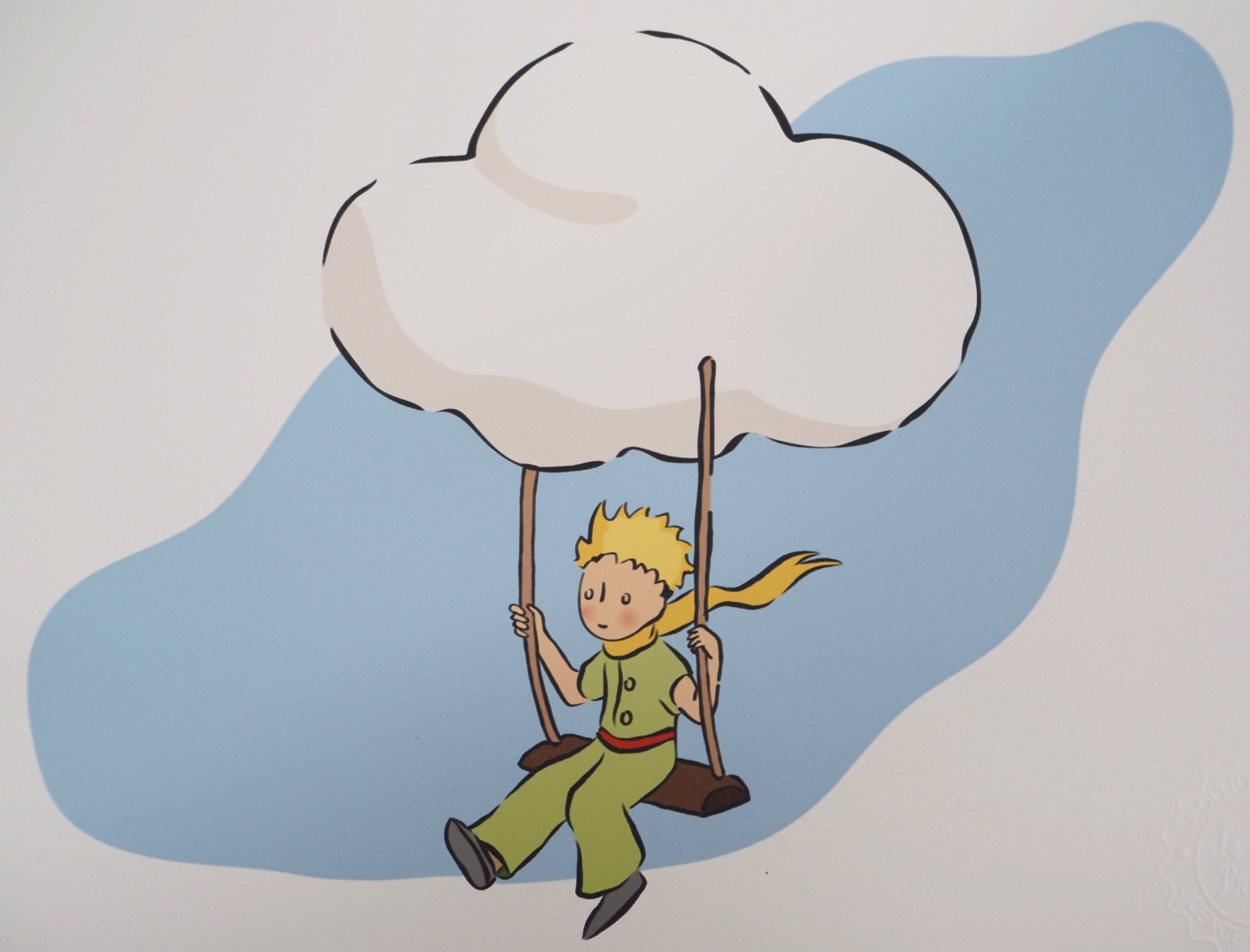 Antoine de Saint-Exupéry: The Little Prince flies with the clouds, lithograph.