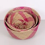 Pink Foldable Basket 35x30 cm (L),Boho-Style Foldable Basket
