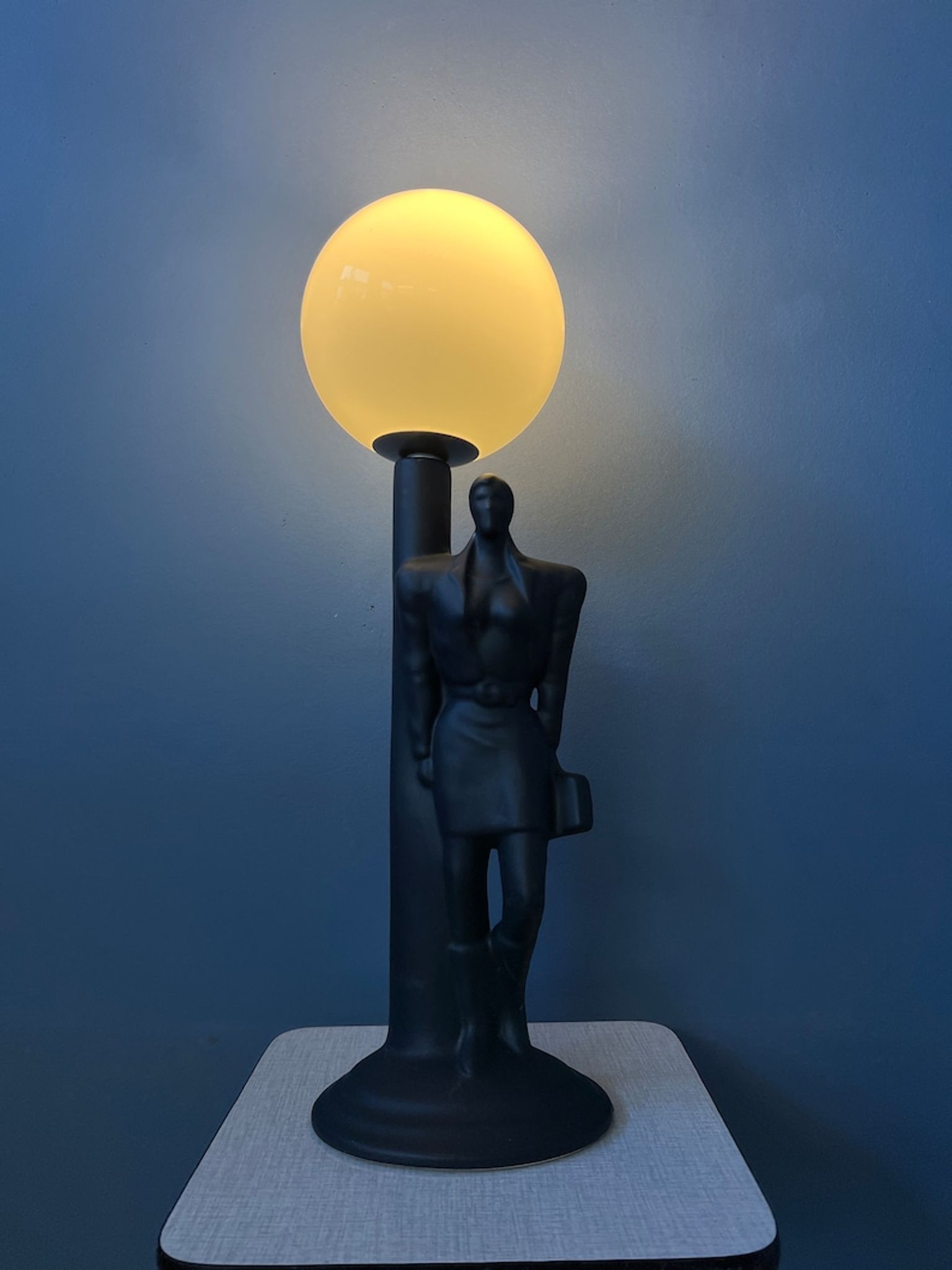Vintage art deco porcelain desk lamp with glass lampshade