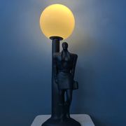 Vintage art deco porcelain desk lamp with glass lampshade