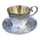 Cup and saucer in solid silver.