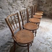Set of 6 Fischel bentwood bistro chairs, Czechoslovakia, circa 1930–1950.