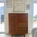 Petite armoire chêne et osier 1960