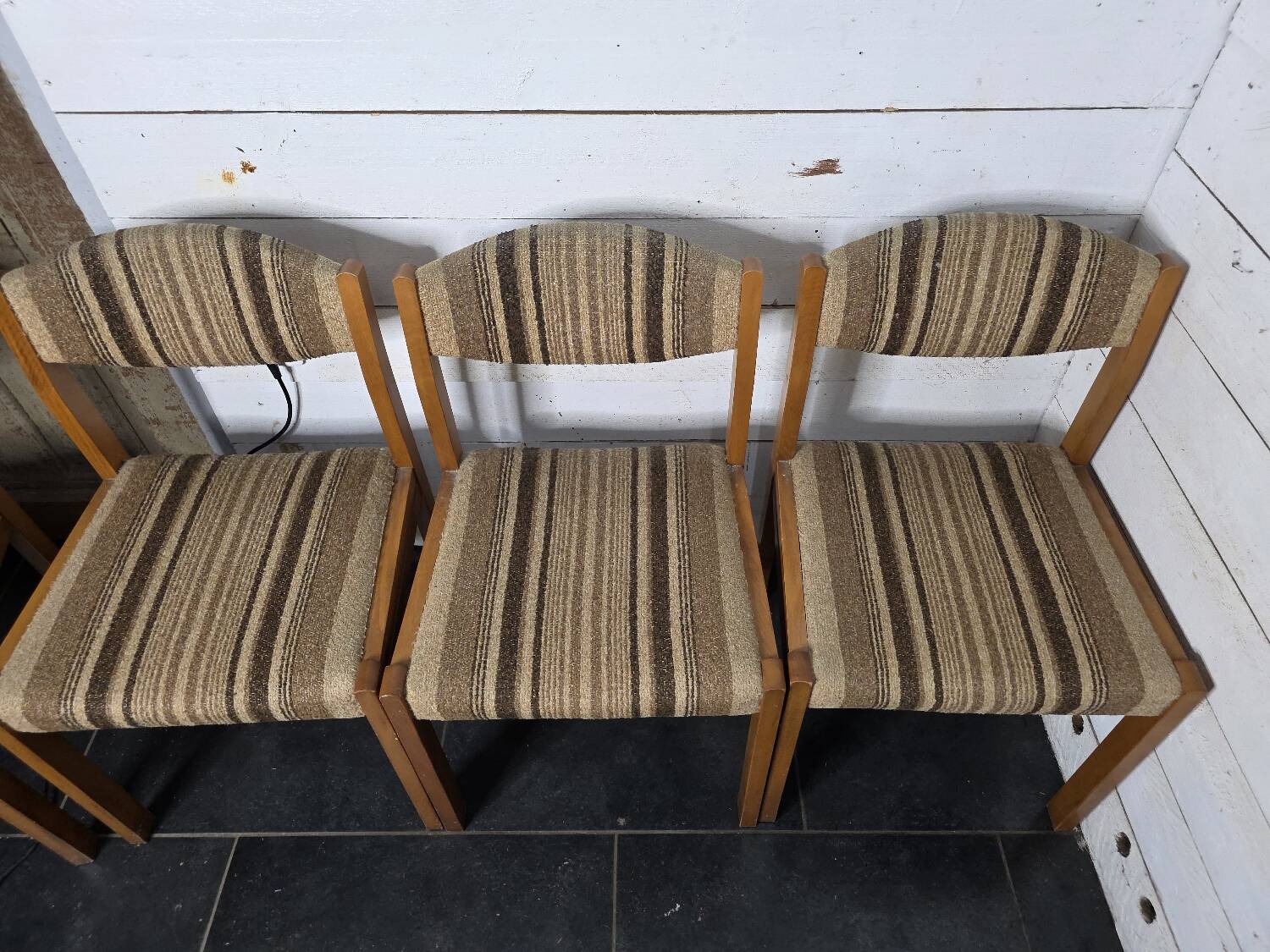 4 vintage self chairs from the 60s with wool seats