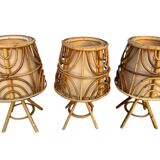 Set of 3 rattan lamps from the 1960s France