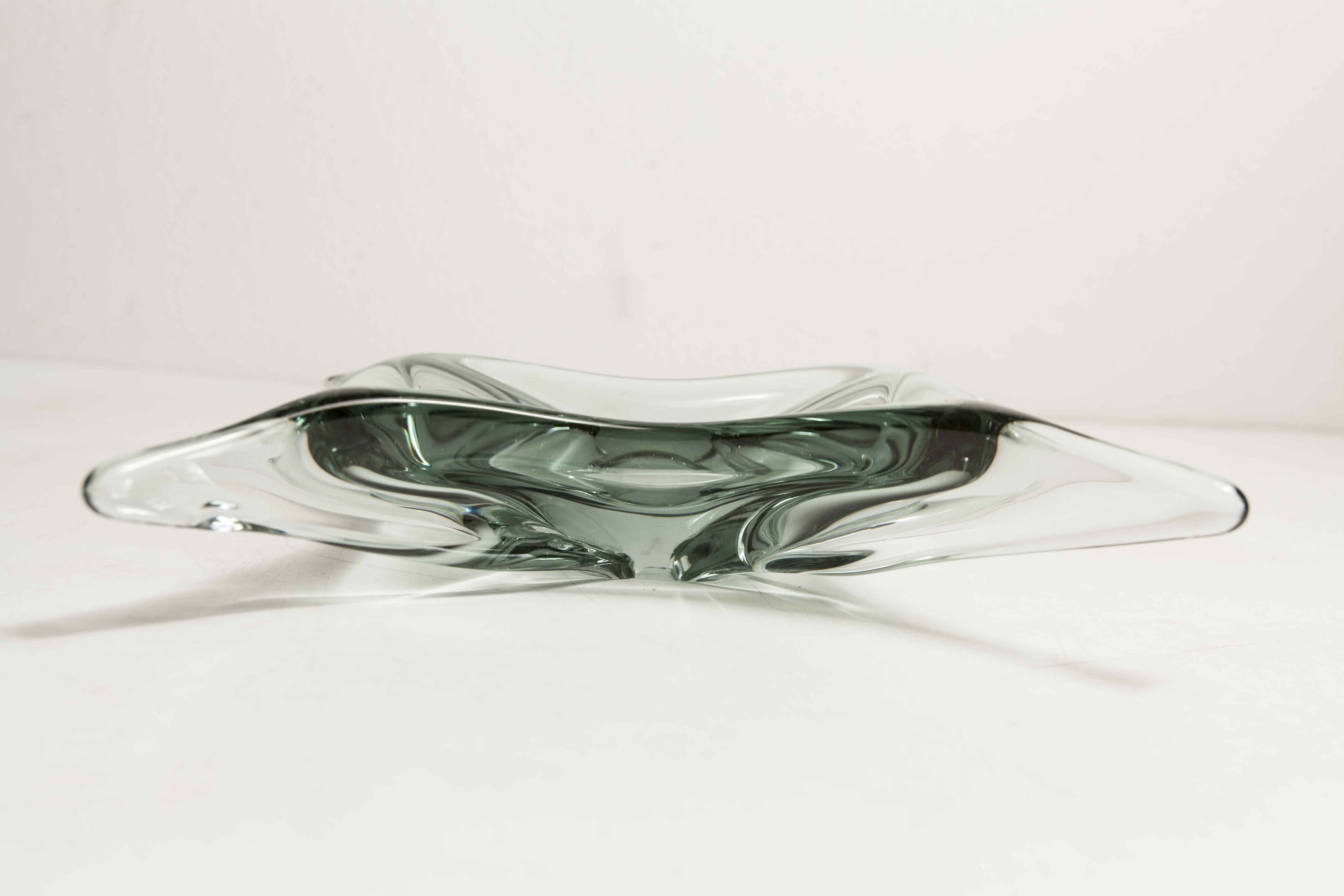 Transparent and green Murano glass ashtray