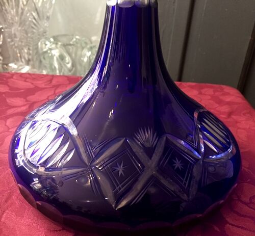 Carafe a decanter in blue and transparent bohemian glass