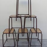 Series of 6 old workshop iron stools 1980