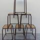 Series of 6 old workshop iron stools 1980