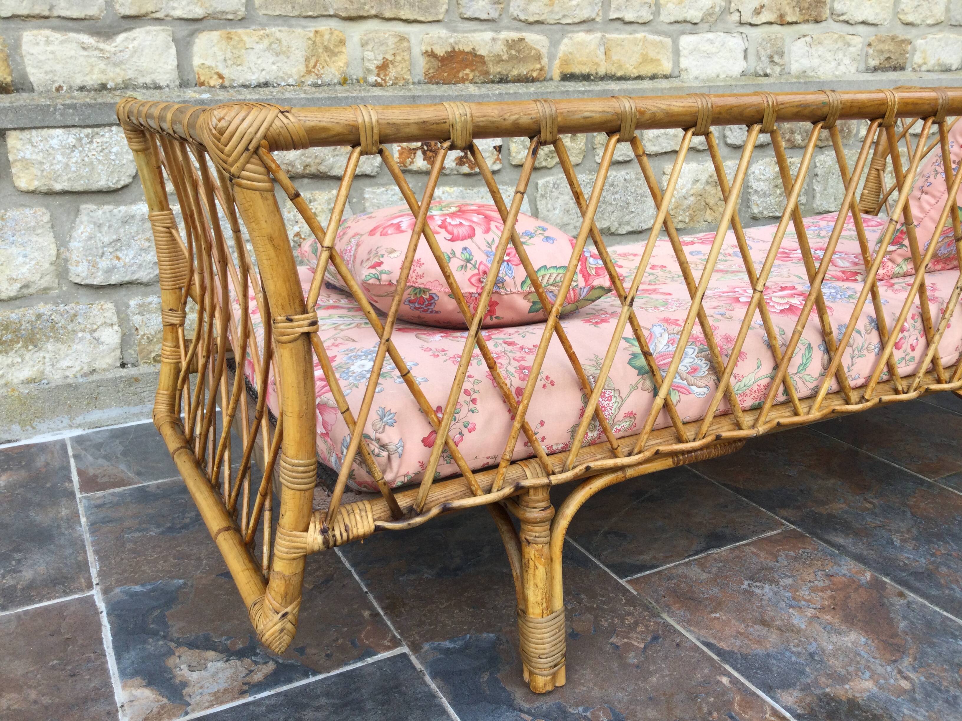 1950s rattan chaise longue sofa