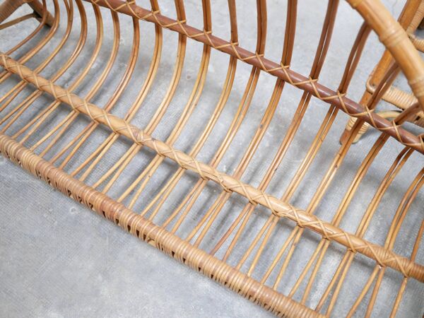 Lit corbeille vintage en rotin 120cm x 190cm