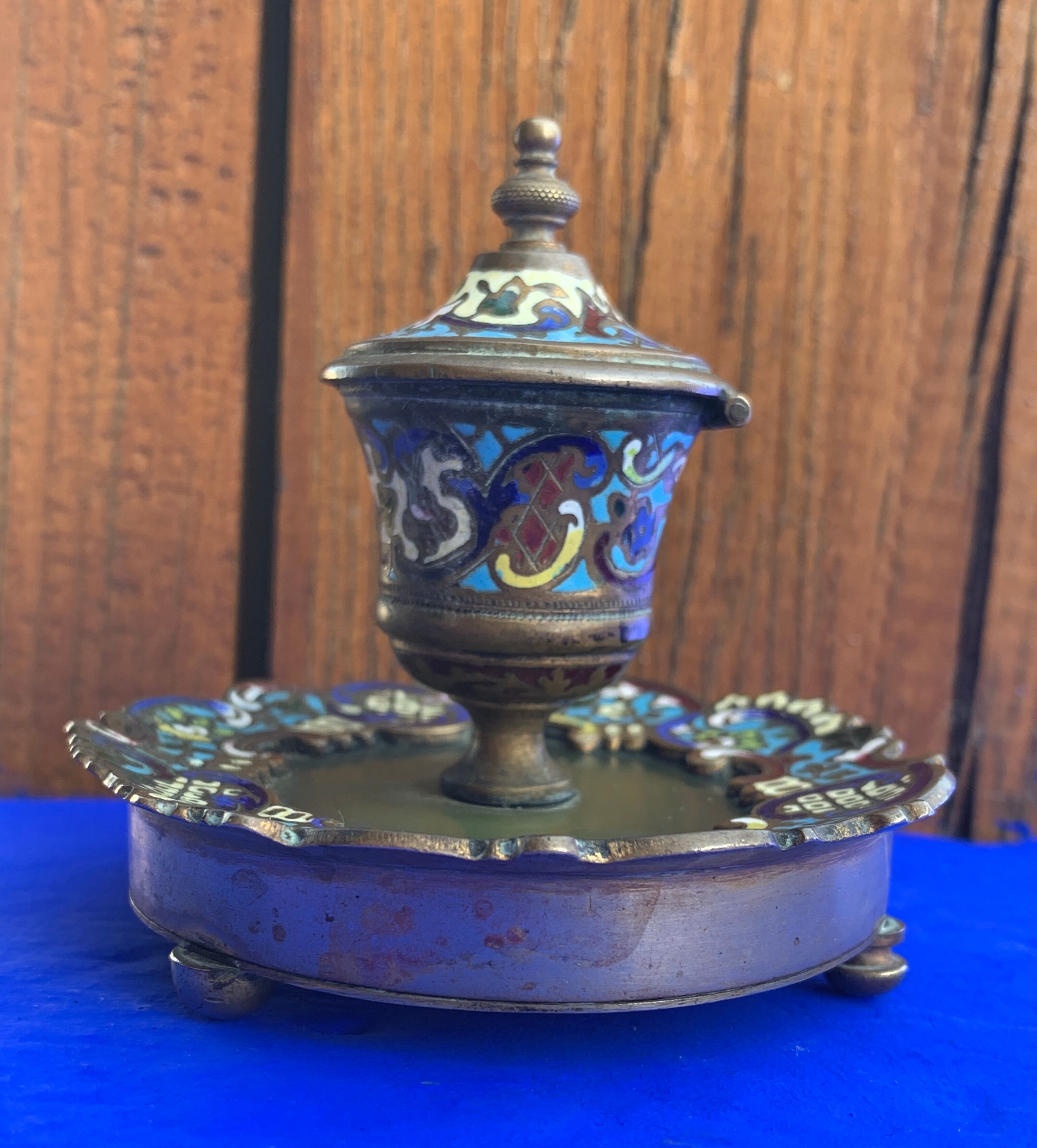 Bronze inkwell, cloisonné enamels, Napoleon III era