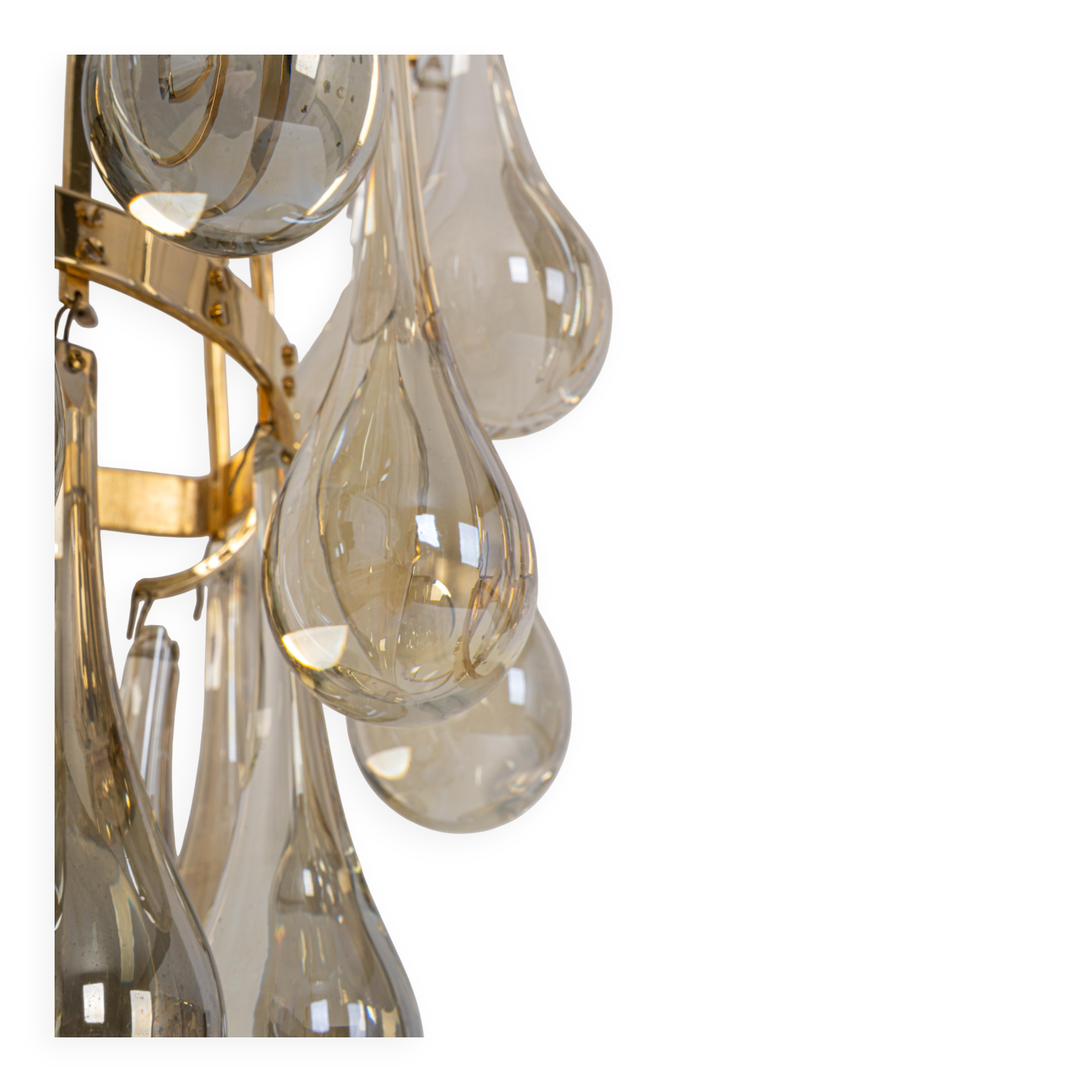 Large Pair of Gilded Brass and Crystal Wall Lights by Palwa, Germany, 1970s