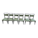 6 Italian design dining chairs in Scandinavian style with wood and olive green leather.
