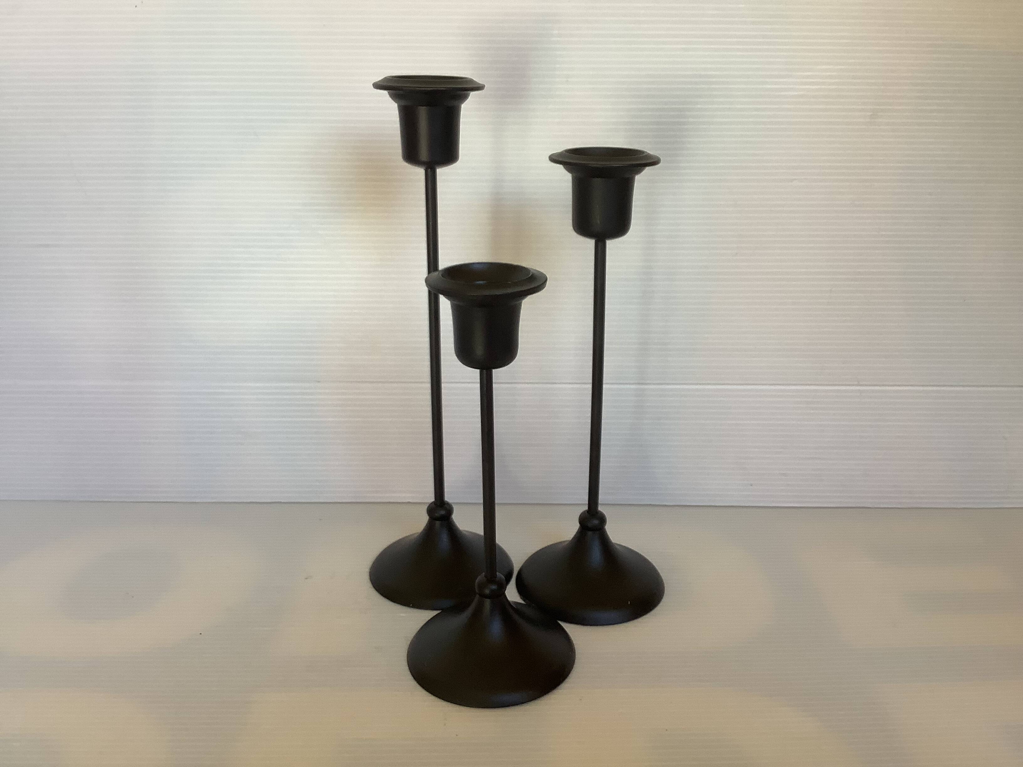 Trio of Scandinavian tulip-foot candlesticks