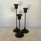 Trio of Scandinavian tulip-foot candlesticks