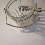 Vintage 1970s glass and metal ice bucket with tongs
