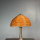 Midcentury mushroom pencil reed rattan bamboo and brass table lamp, 1970s