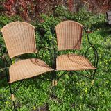 Paire de fauteuils en rotin et fer forgé