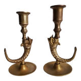 Duo brass fish candlesticks