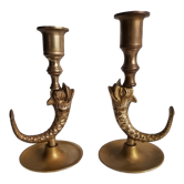 Duo brass fish candlesticks