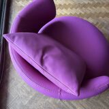 Armchair Curl leather heater fuschia Roche Bobois swivel