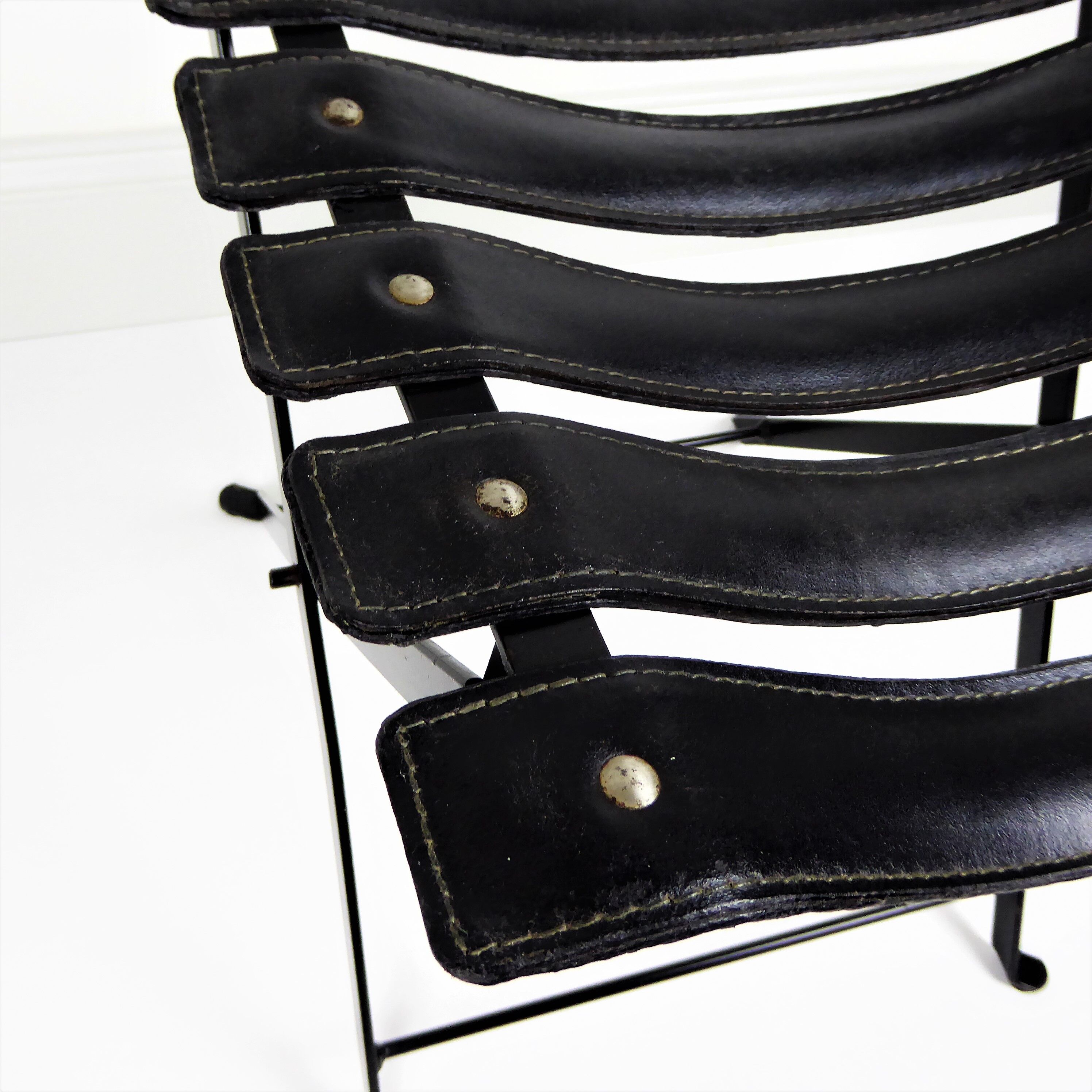 2 leather and metal folding chairs - Paquebot France 1960