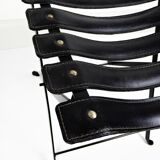 2 chaises pliantes cuir et métal - Paquebot France 1960