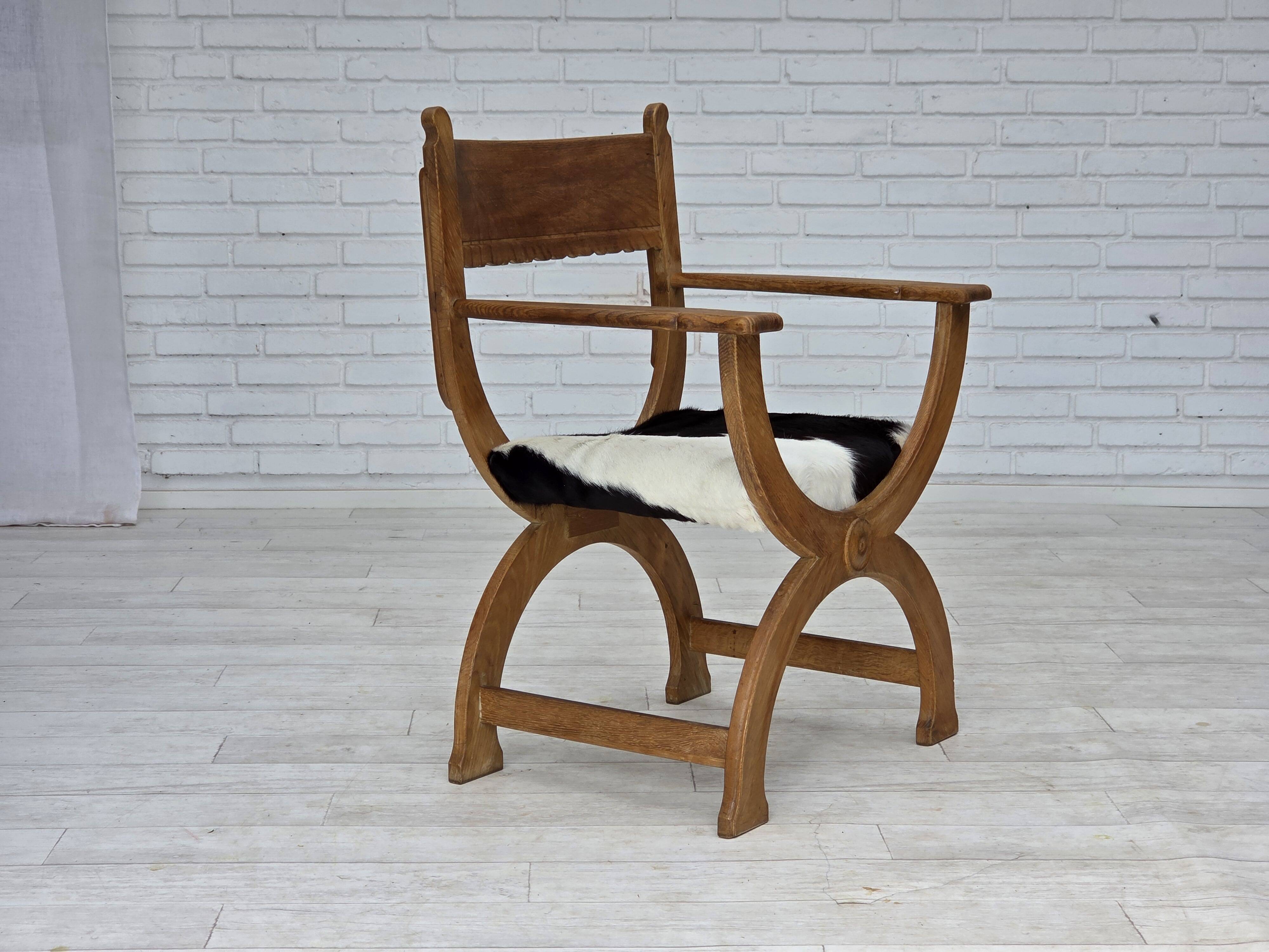 1960s, Danish armchair, completely reupholstered, furniture cowhide, oak.