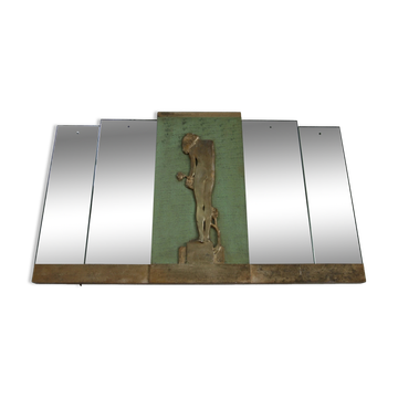 Miroir Art Déco de Rowley Gallery avec relief doré d'une fille, Londres vers 1930