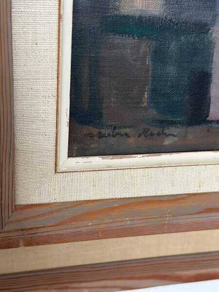 Original mid-century Swedish oil on canvas – “Entrance” by Reuben Hedin – vintage & framed – 55 × 63 cm