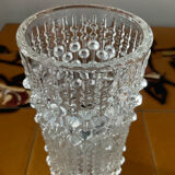 Vintage cylindrical vase with raised dots in molded glass