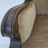 1960s, Danish relax chair, original green furniture velour, oak wood.