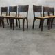 Suite of 6 chairs brutalist style straw and solid oak