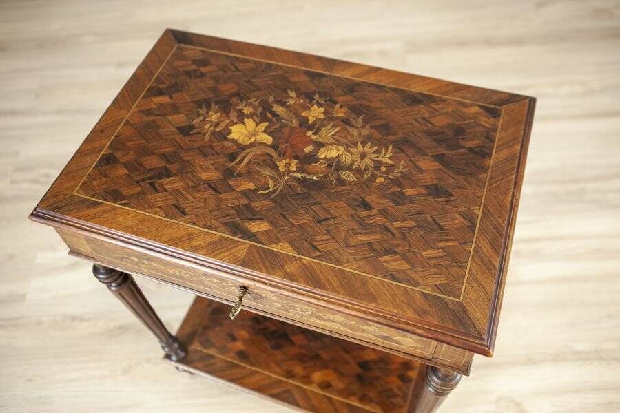 Early 20th Century French Mahogany & Walnut Marquetry Side Table, 1910th