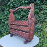 Brutalist pine magazine holder 1970