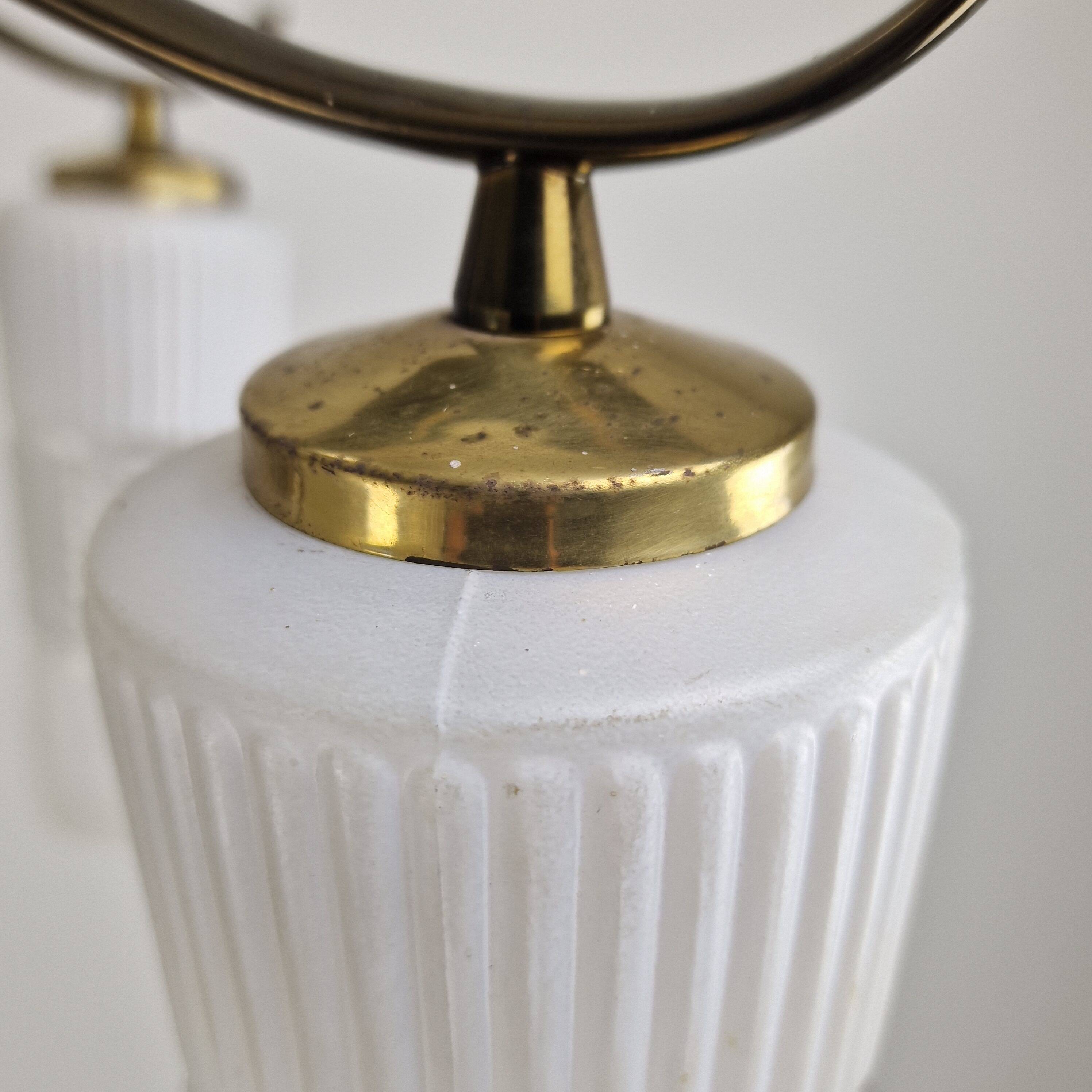 Italian Mid-Century Brass Chandelier with Murano Style Glass Shades, 1960's