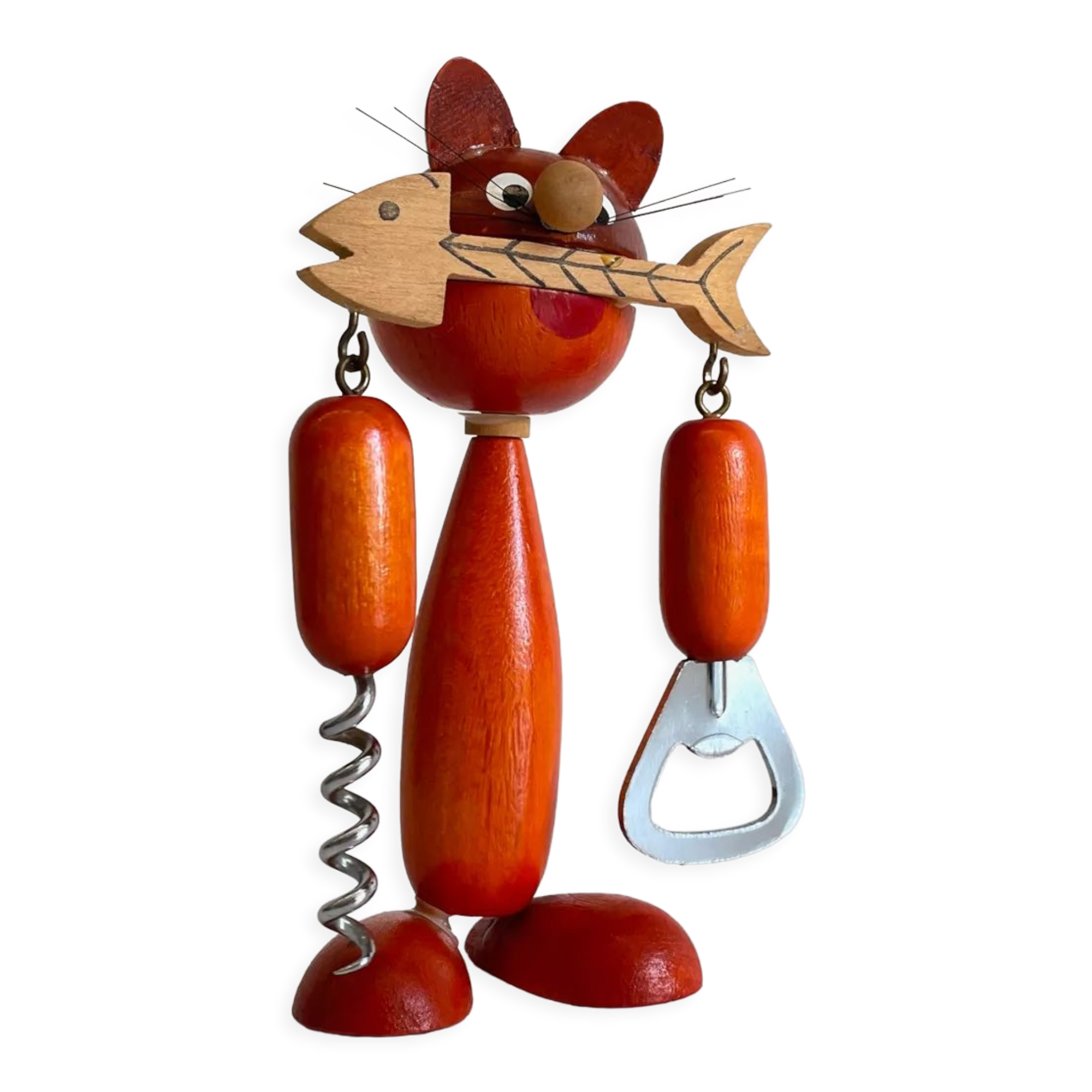 Vintage wooden cat corkscrew